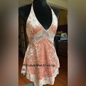 Free People blush pink crushed velvet top